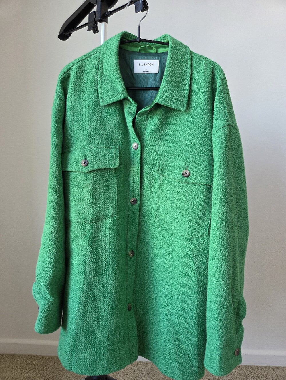 Babaton Aritzia Bright Green Textured Tweed Oversized Shacket Jacket Size 3 (M)